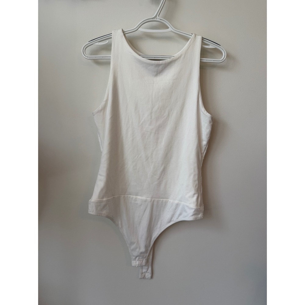 VICI Womens White Sleeveless High Neck Bodysuit Large Snap Closure Minimalist